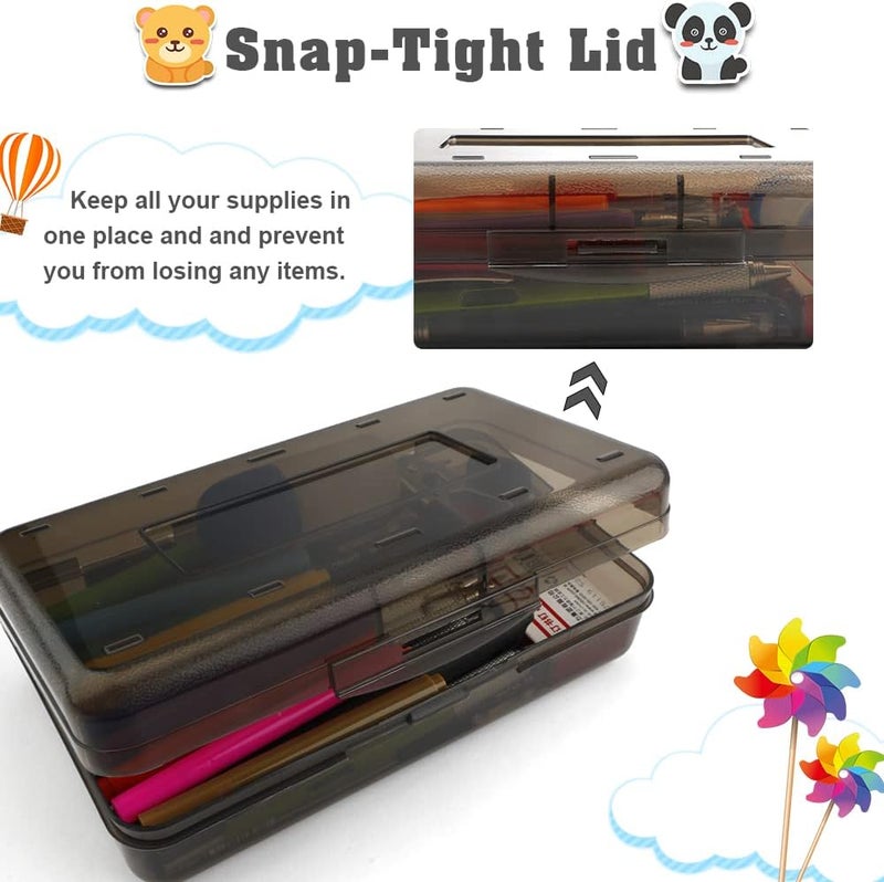 BOEIAC Pencil Box, Large Capacity Clear Pencil Case, 1 Pack Hard Pencil Case, Crayon Box with Snap-tight Lid Stackable Design, Plastic Storage Box for Office Supplies, Black - Image 5